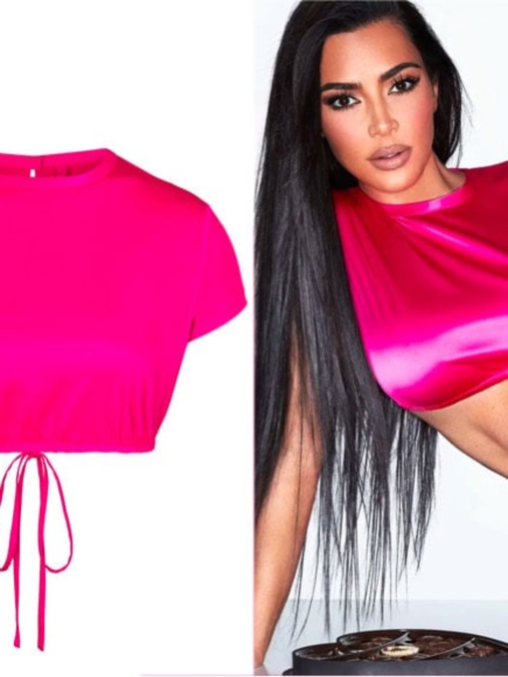 Skims woven shine crop top in Raspberry